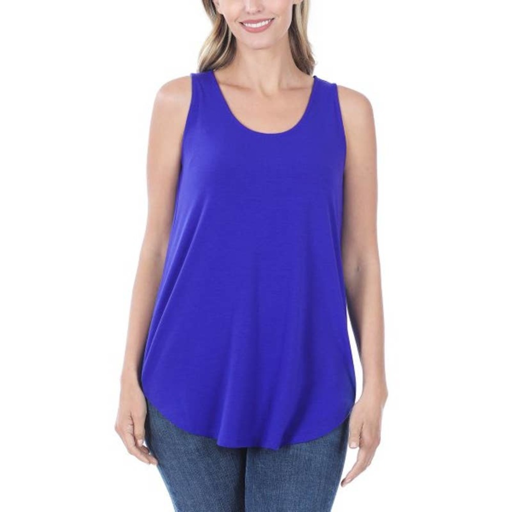 Zenana Sz 3X Bright Blue Scoop Neck Sleeveless Curved-Hem Tank  Plus